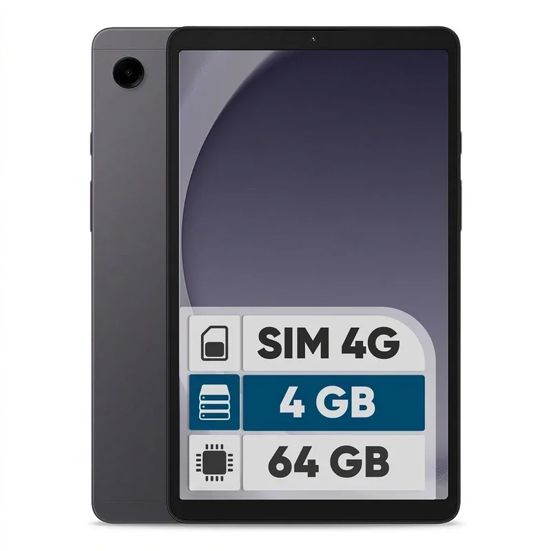 تبلت 8.7 اینچ سامسونگ مدل Galaxy Tab A9-4G ظرفیت 64 گیگابایت و رم 4 گیگابایت با نمایشگر TFT و رزولوشن 800x1340 پیکسل، باتری 5100 میلی‌آمپر ساعت با شارژ سریع 15 وات، اسپیکر استریو