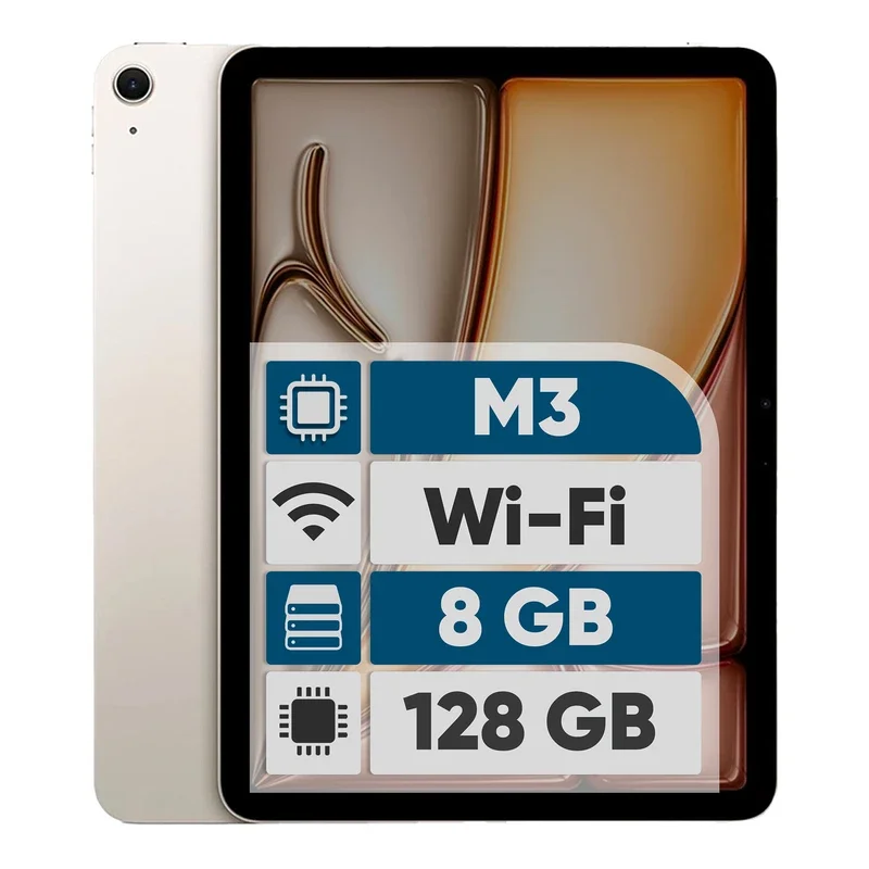 تبلت 13 اینچ اپل مدل iPad Air 13 2025 M3 Wi-Fi ظرفیت 128 گیگابایت و رم 8 گیگابایت، نمایشگر IPS LCD با رزولوشن 2732x2048 پیکسل، پشتیبانی از قلم و کیبورد